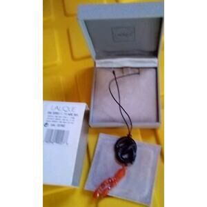 Lalique Crystal Onyx Amber Serpent Pendant